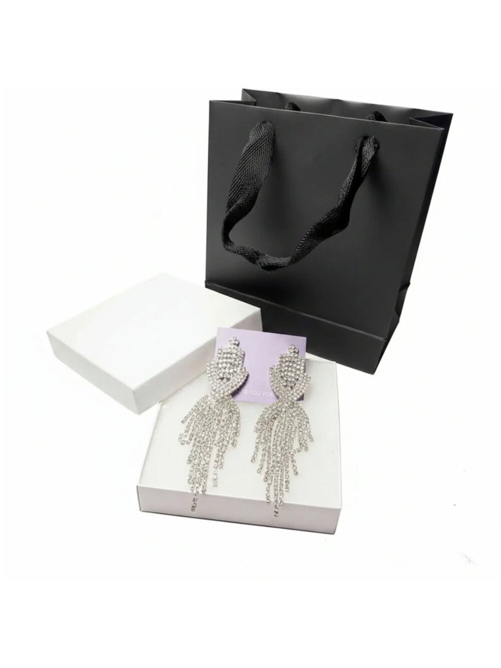 Silver Rhinestone Teardrop Fringe Earrings | Bridal Statement Jewelry